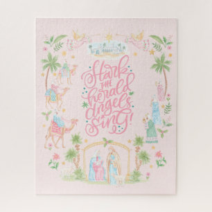 Puzzle Carte de Noël pliée à motif de la Nativité Pastel