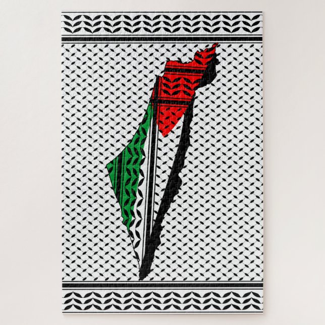 Puzzle Carte de Palestine avec drapeau et Motif Keffiyeg (Vertical)