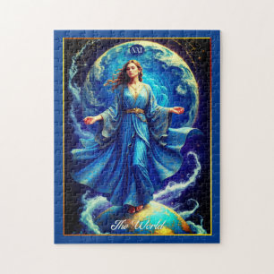 Puzzle Carte de Tarot, le Monde, en Bleu Profond