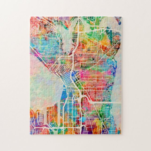 Puzzle Carte de ville de rue de Seattle Washington (Vertical)