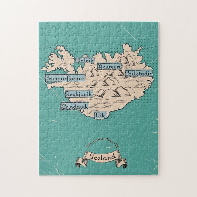 Puzzle Carte de voyage illustrée Islande (Vertical)