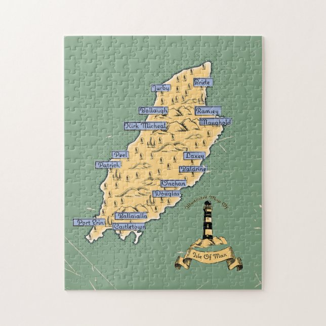 Puzzle Carte de voyage illustrée Isle Of Man (Vertical)