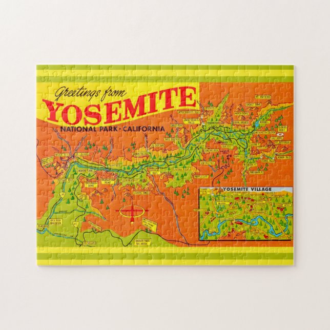 Puzzle Carte de Yosemite National Park 11x14 (Horizontal)