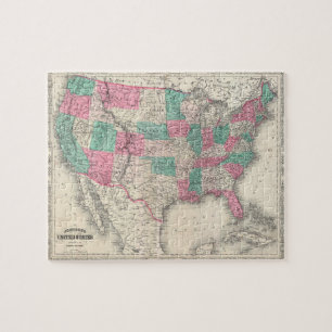 Puzzle Carte des États-Unis de vintage Johnson (1866)