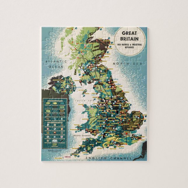 Puzzle Carte des ressources de la Grande-Bretagne vintage (Vertical)