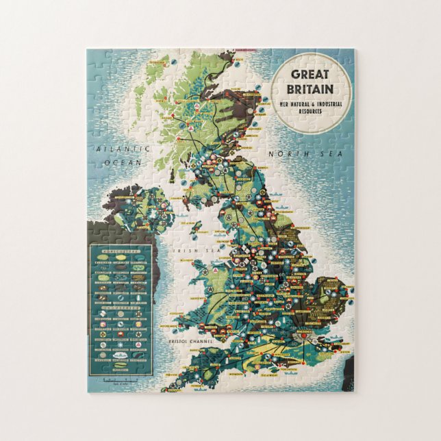 Puzzle Carte des ressources de la Grande-Bretagne vintage (Vertical)