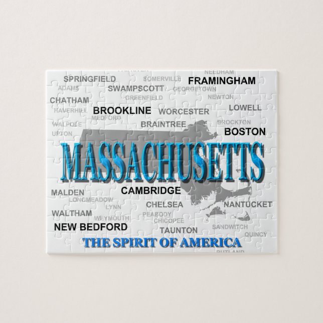Puzzle Carte des villes et villes du Massachusetts State  (Horizontal)