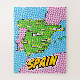 Puzzle Carte d'Espagne illustrée dans le style Pop Art