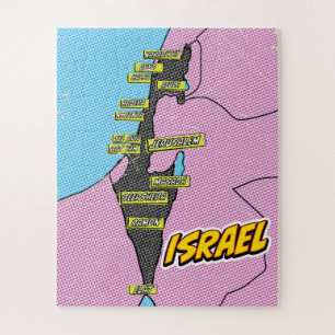 Puzzle Carte d'Israël illustrée dans le style Pop Art