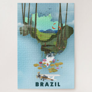 Puzzle Carte du Brésil Affiche de voyage illustrée