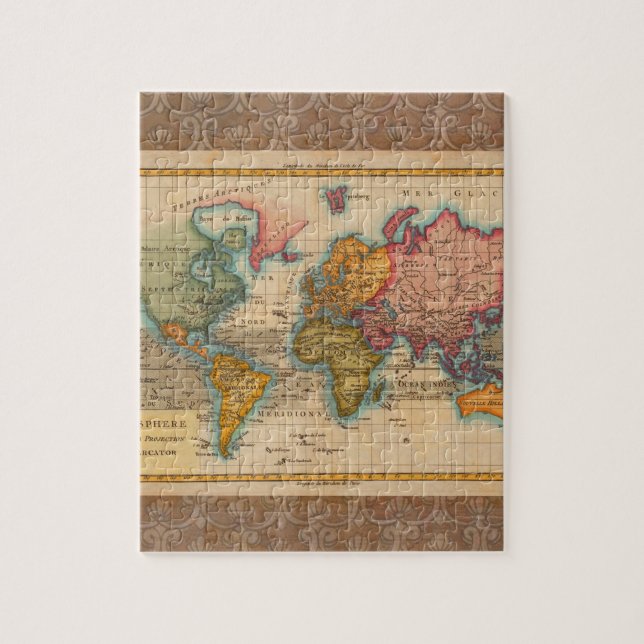 Puzzle Carte du monde 1700s Antique Continents (Vertical)