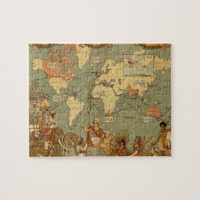Puzzle Carte du monde Antique 1886 Illustré (Horizontal)