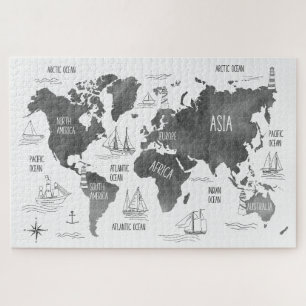 Puzzle Carte du monde Art noir blanc Nautique