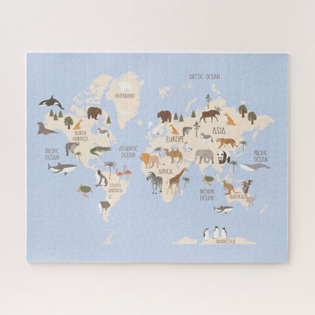 Puzzle Carte du monde avec animaux (Horizontal)