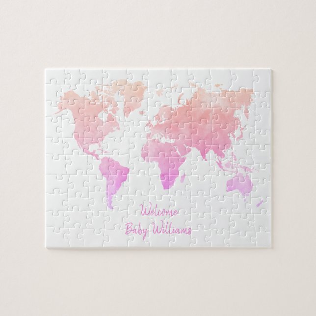 Puzzle Carte du monde de l'aquarelle Baby shower Livre d' (Horizontal)