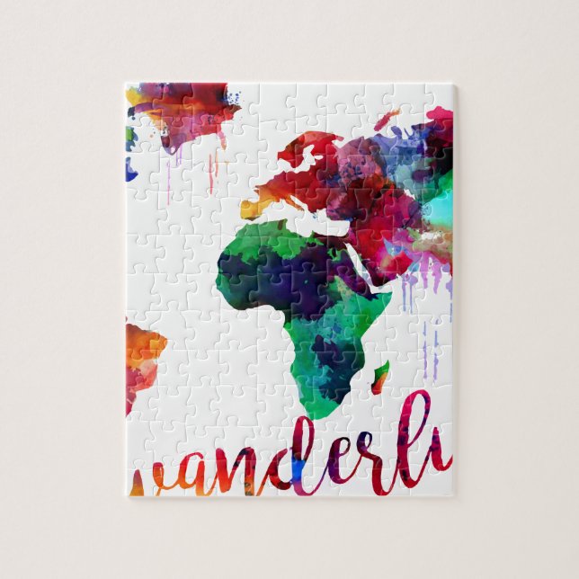 Puzzle Carte du monde d'envie de voyager d'aquarelle (Vertical)