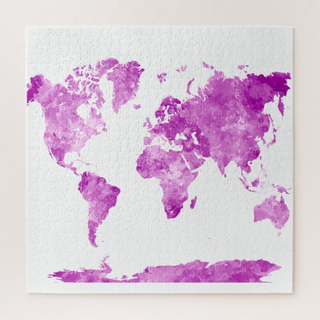 Puzzle Carte du monde en aquarelle violet (Vertical)