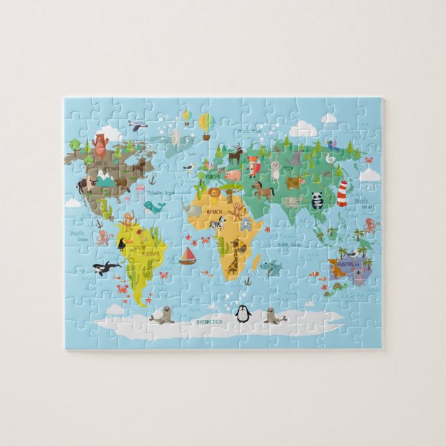Puzzle Carte du Monde Enfants Dessin Animé (Horizontal)