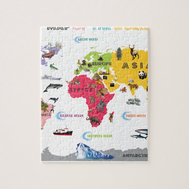 Puzzle Carte du monde pour des enfants - blancs et (Vertical)
