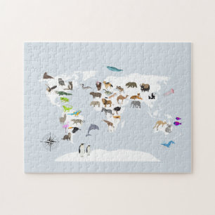 Puzzle Carte du monde pour enfants Animaux