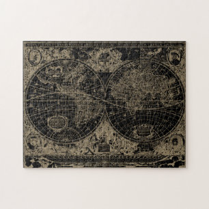Puzzle Carte du monde vintage Tan noir