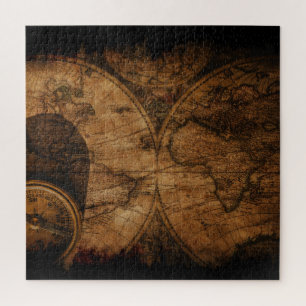 Puzzle Carte et boussole du vieux monde rustique