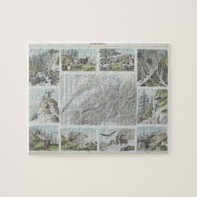 Puzzle Carte et Vignettes des Alpes suisses (Horizontal)