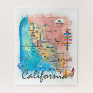 Puzzle Carte illustrée de la Californie avec des points 