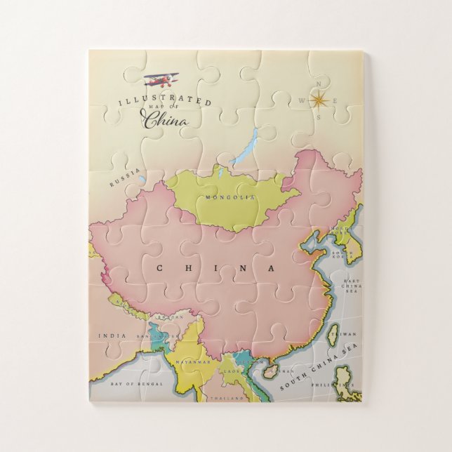 Puzzle Carte illustrée de la Chine (Vertical)