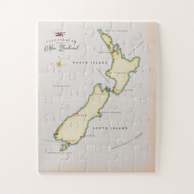 Puzzle Carte illustrée de la Nouvelle-Zélande (Vertical)