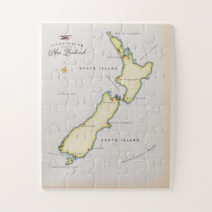 Puzzle Carte illustrée de Nouvelle-Zélande