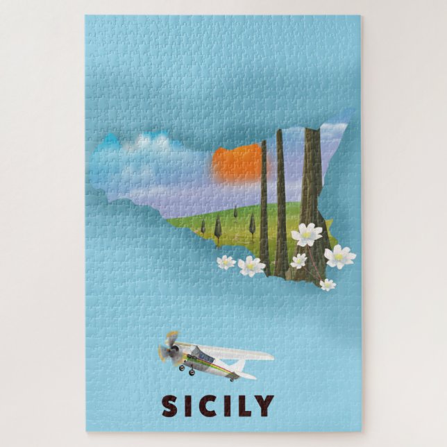 Puzzle Carte illustrée Sicile poster voyage (Vertical)