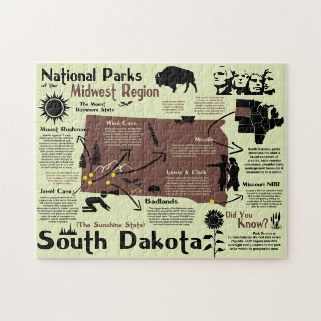 Puzzle Carte Infographique des parcs nationaux du Dakota  (Horizontal)