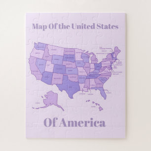 Puzzle Carte minimaliste des États-Unis Art Rose Violet