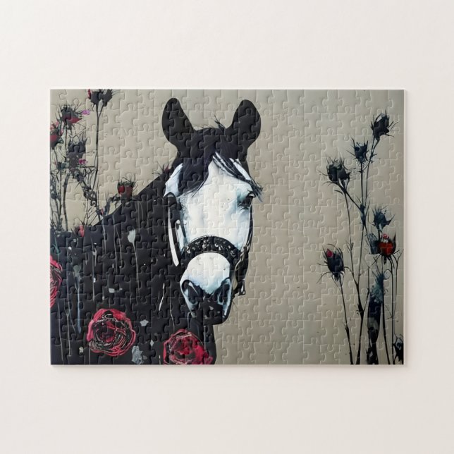 Puzzle Carte postale Cheval et Rose (Horizontal)