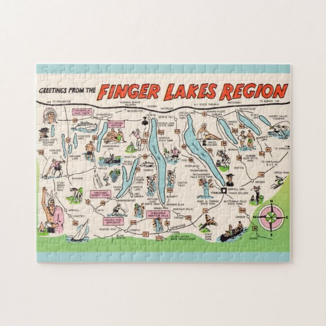 Puzzle Carte postale illustrée des Finger Lakes de NY 11x (Horizontal)