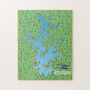 Puzzle Carte rétro du lac Norman en Caroline du Sud