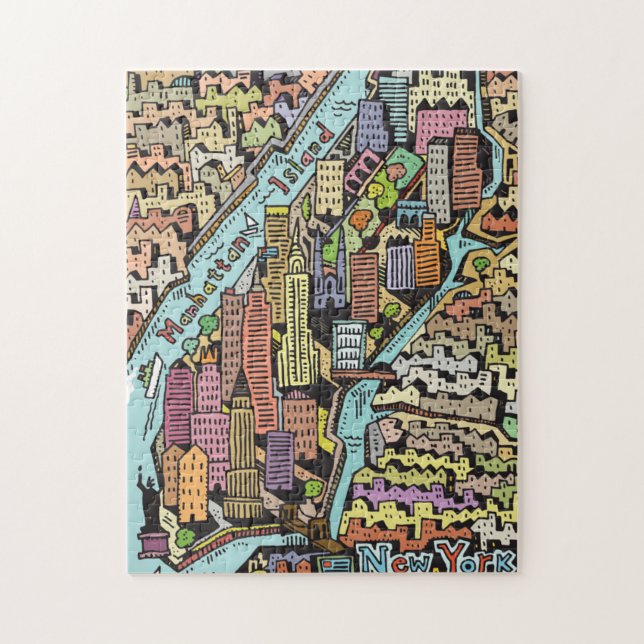 Puzzle Carte tirée par la main de New York City (Vertical)