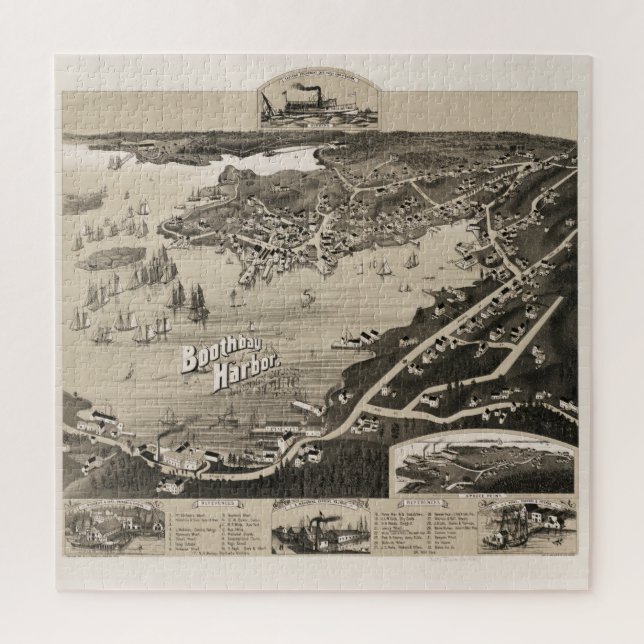 Puzzle Carte vintage de Boothbay Harbour ME (1885) (Vertical)