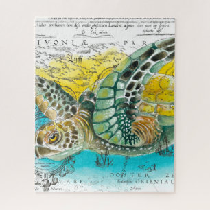 Puzzle Carte Vintage de la tortue de mer blanche