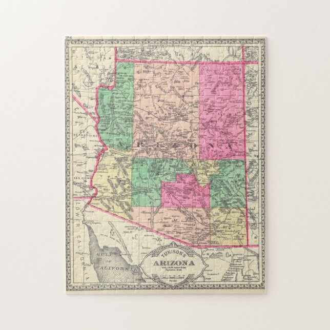 Puzzle Carte vintage de l'Arizona (1881) (Vertical)