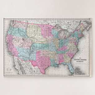 Puzzle Carte vintage des États-Unis d'Amérique (1857)