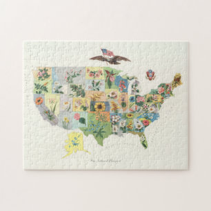 Puzzle Carte Vintage des fleurs de l'État américain (19