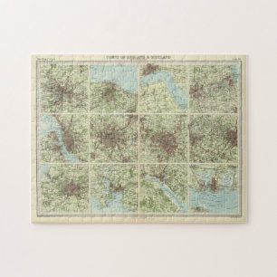Puzzle Carte vintage des villes d'Angleterre et d'Écosse 