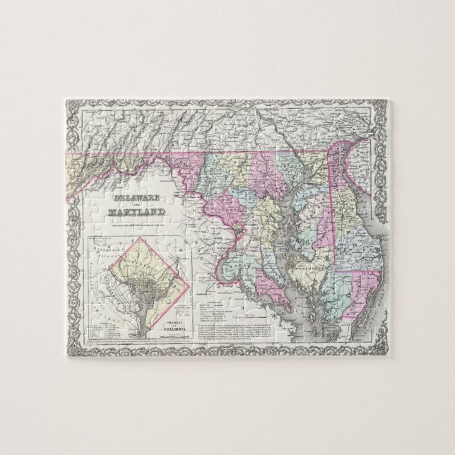 Puzzle Carte vintage du Maryland (1855) (Horizontal)