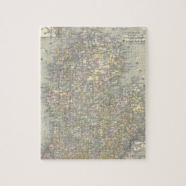 Puzzle Carte vintage du Michigan (1901) (Vertical)