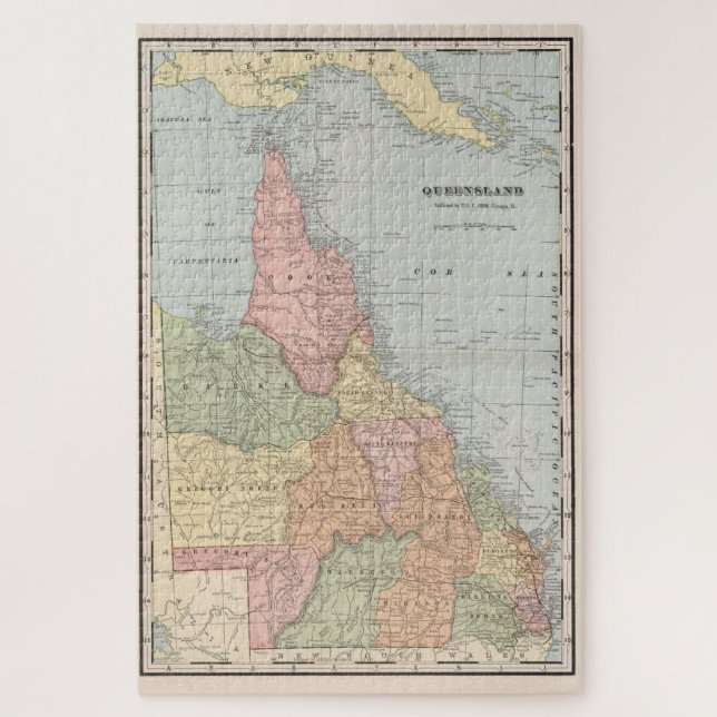 Puzzle Carte vintage du Queensland Australie (1901) (Vertical)