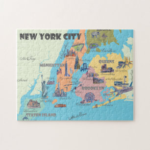 Puzzle Carte Vintage rétro illustrée de New York