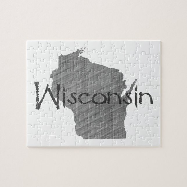Puzzle Carte Wisconsin Formé Vieux Gris Nom du tableau de (Horizontal)