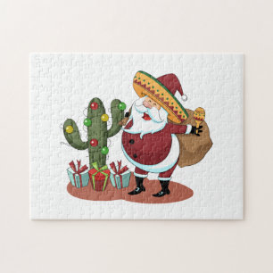 Puzzle Cartoon cactus and Santa Claus wearing a sombrero